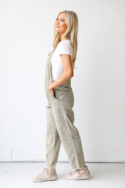green Corduroy Overalls side view