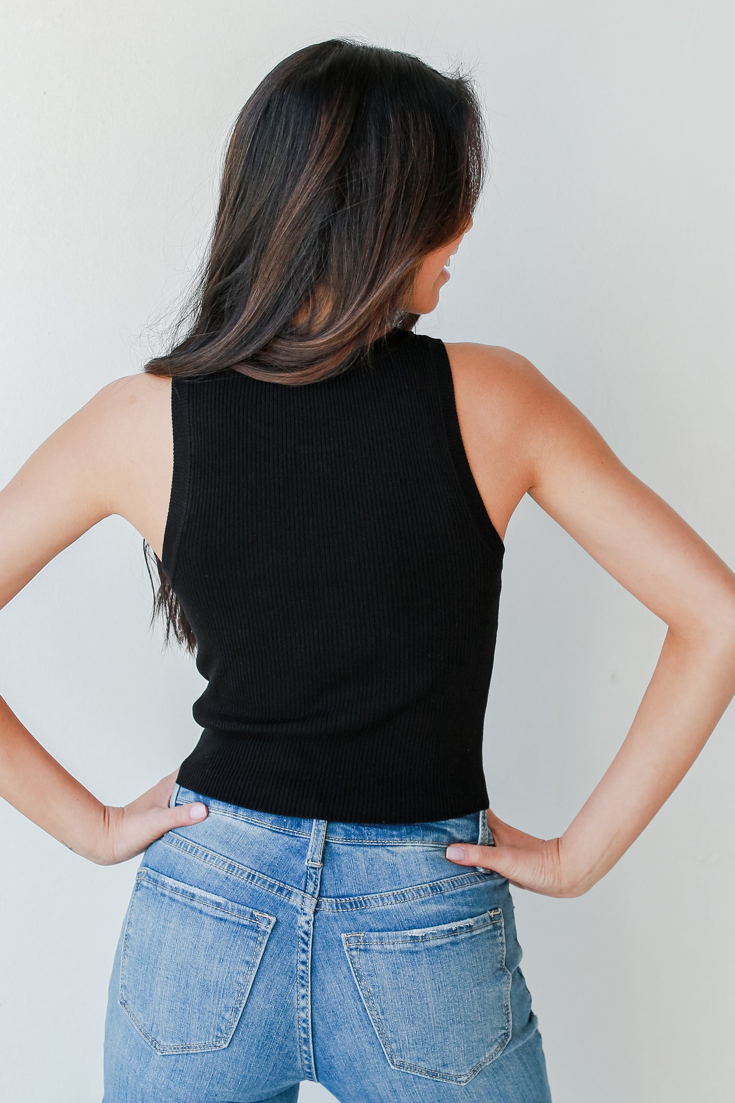 Ribbed Knit Tank in black back view