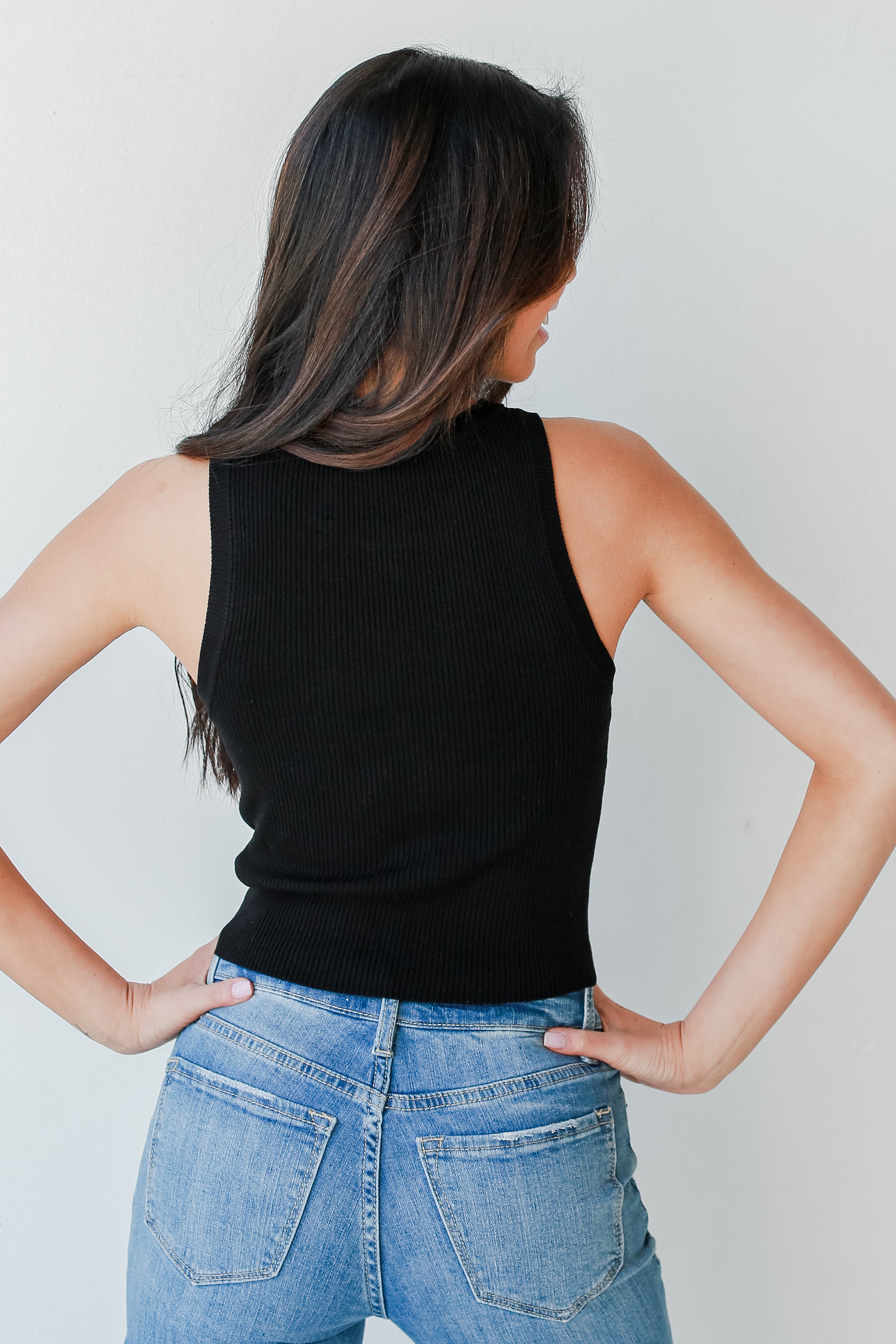 Ribbed Knit Tank in black back view