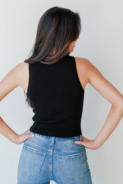 Ribbed Knit Tank in black back view