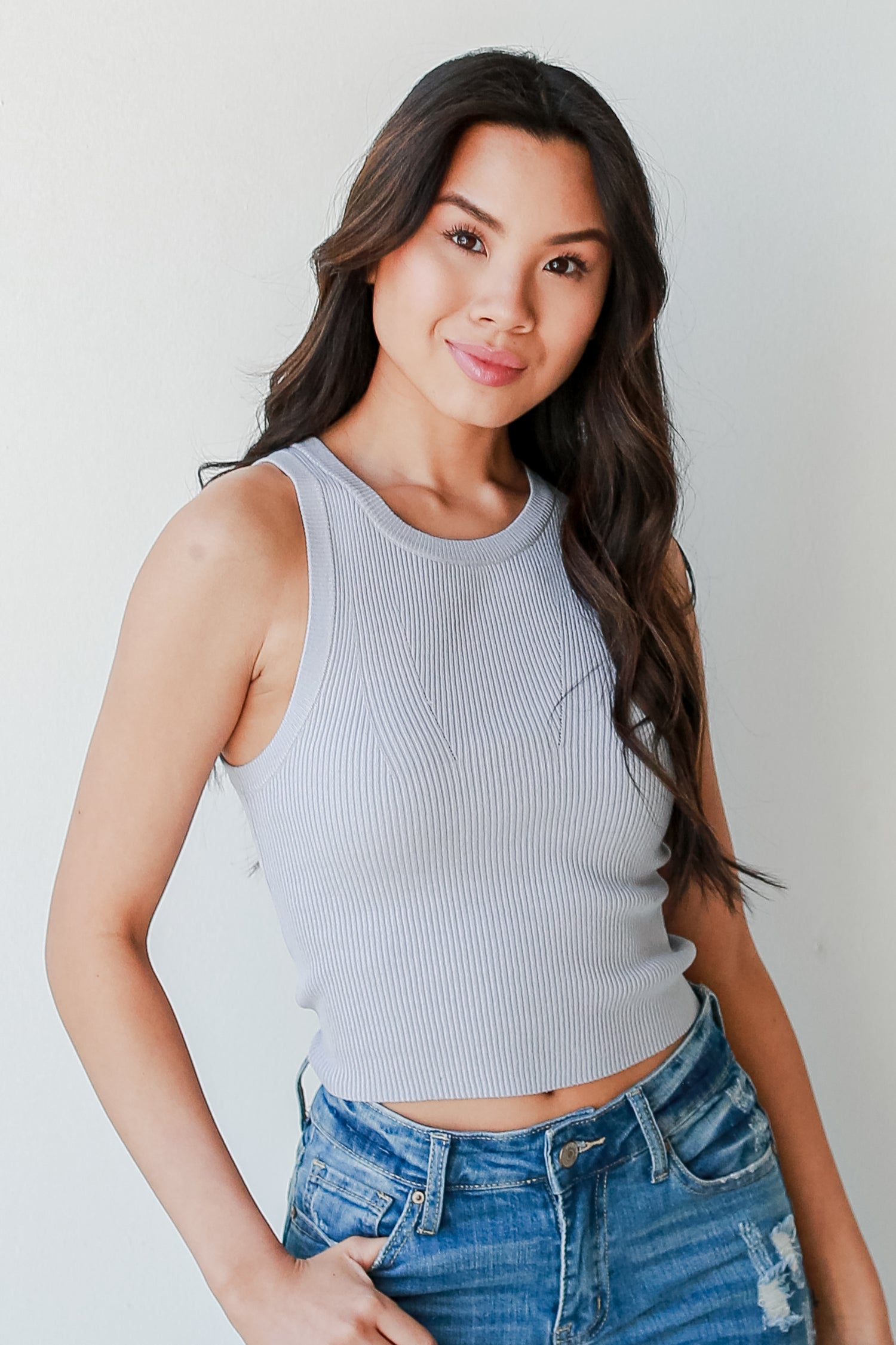 Ribbed Knit Tank in light blue
