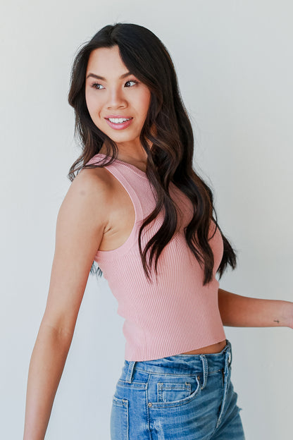 Ribbed Knit Tank in peach side view