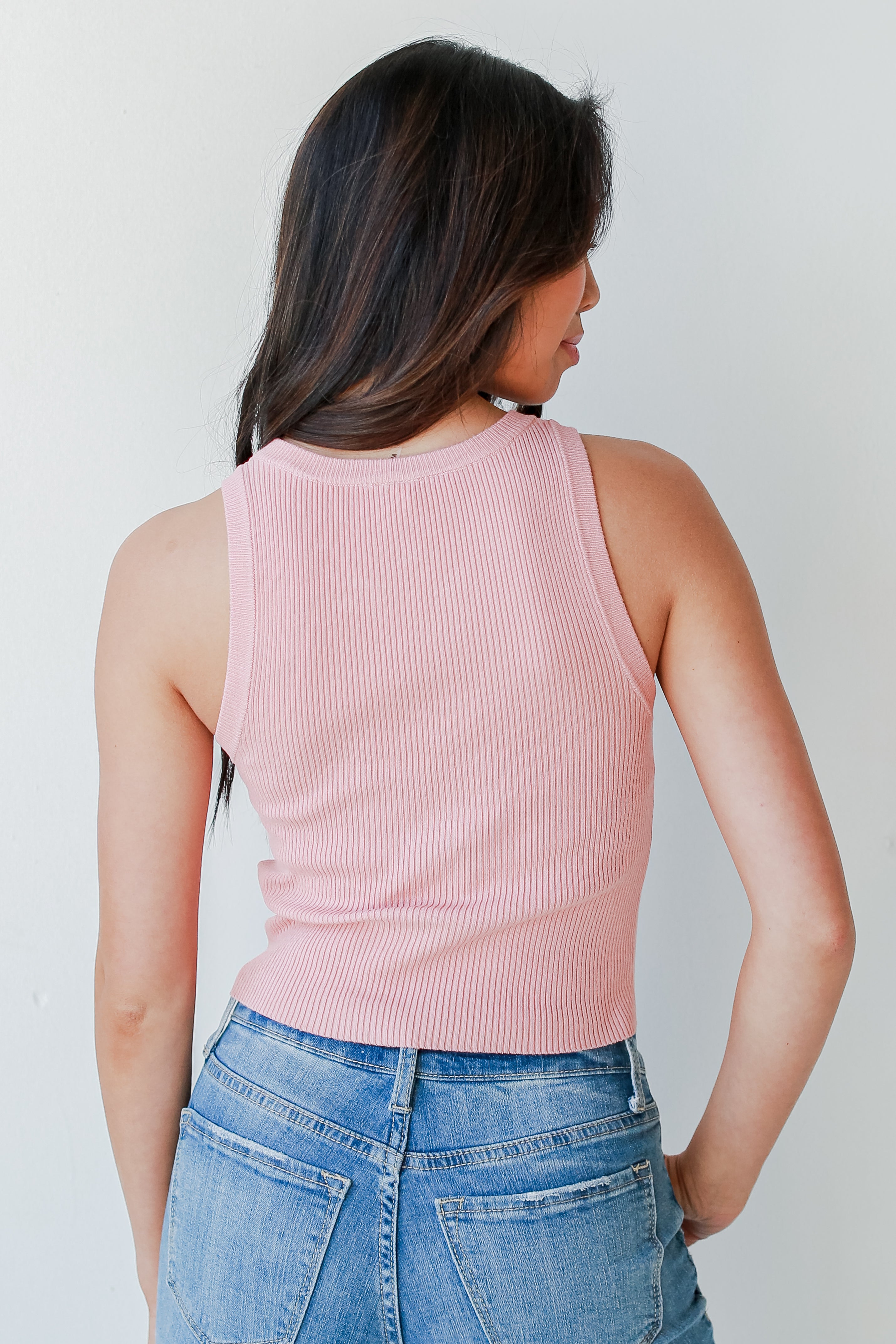 Ribbed Knit Tank in peach back view