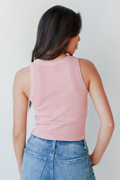 Ribbed Knit Tank in peach back view
