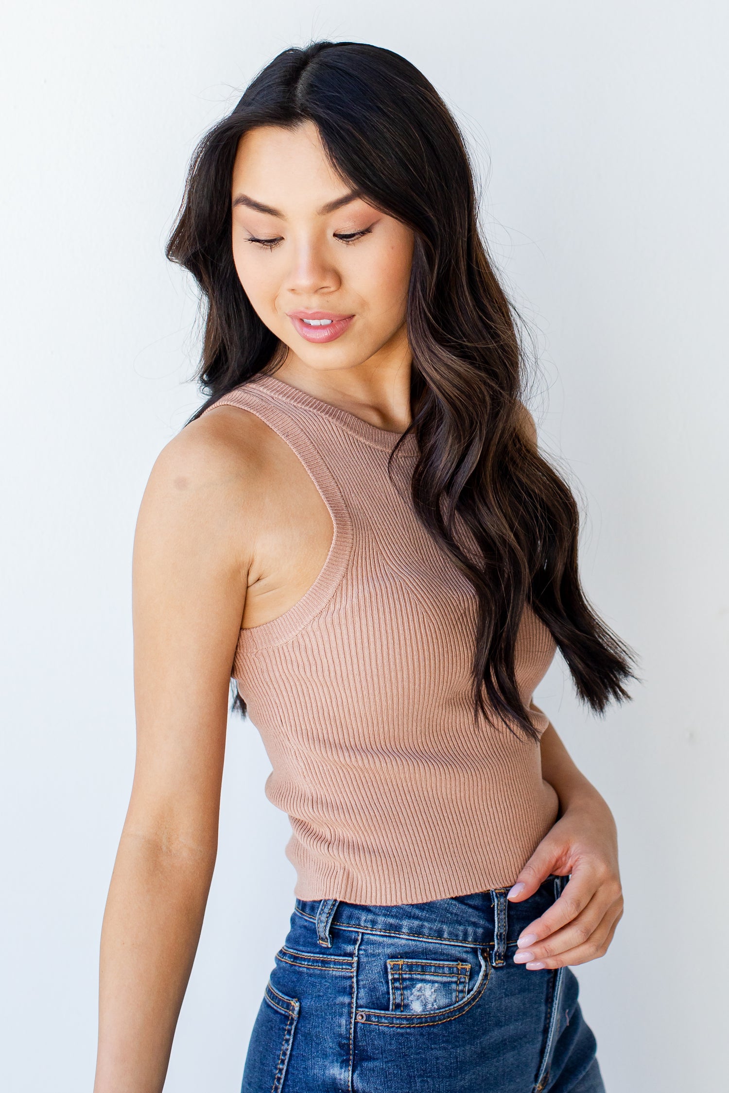 Ribbed Knit Tank in nude side view