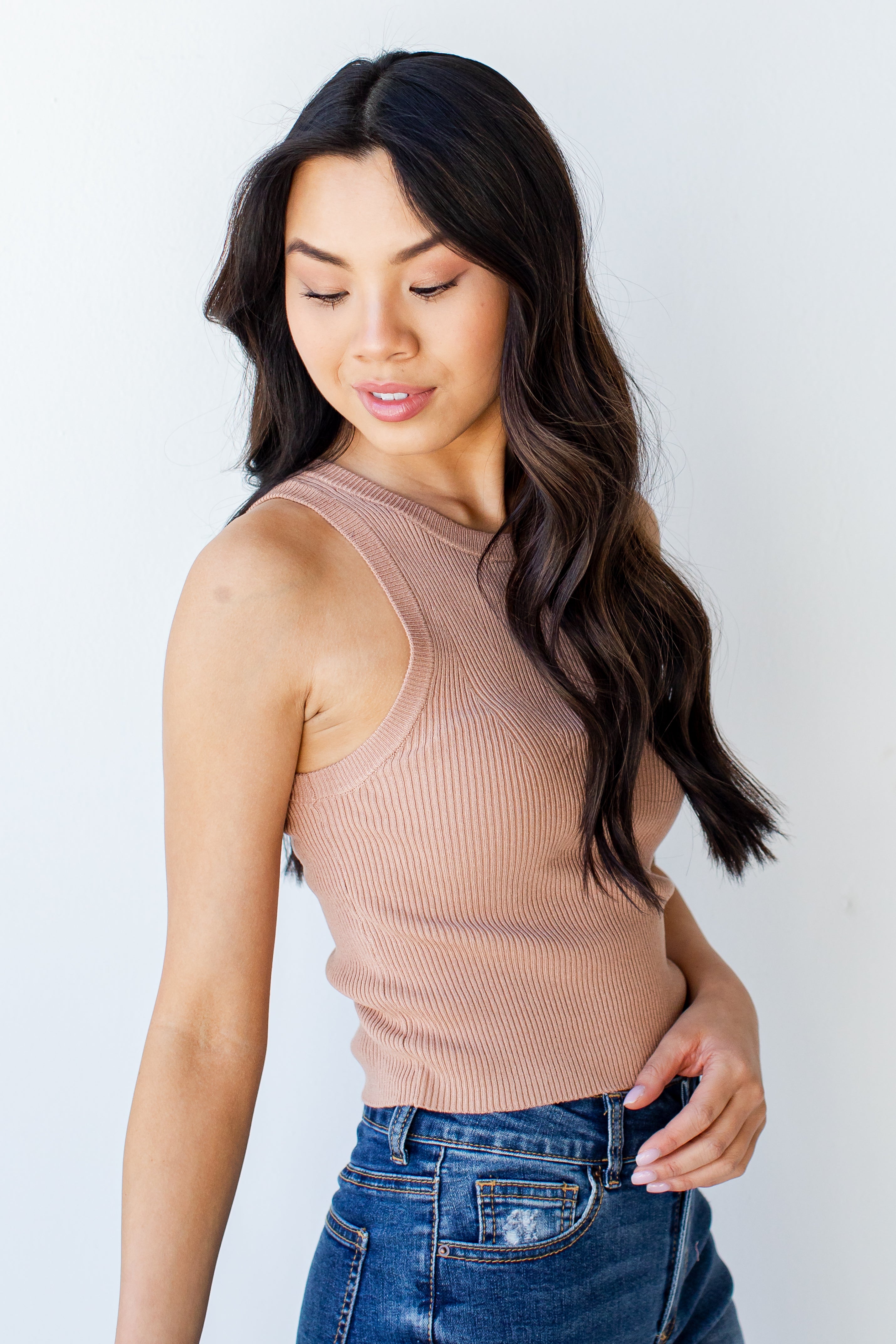 Ribbed Knit Tank in nude side view