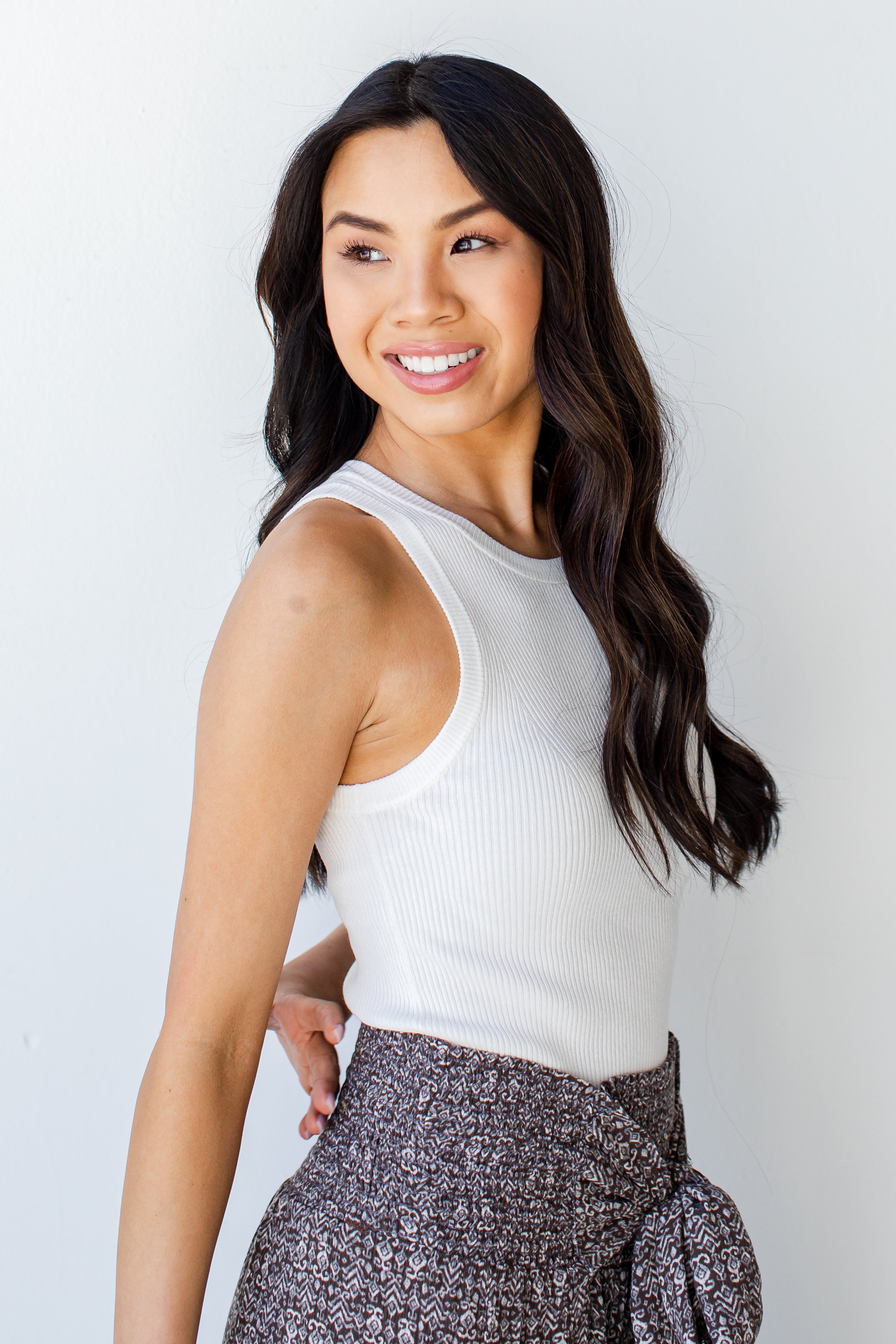 Ribbed Knit Tank in white side view