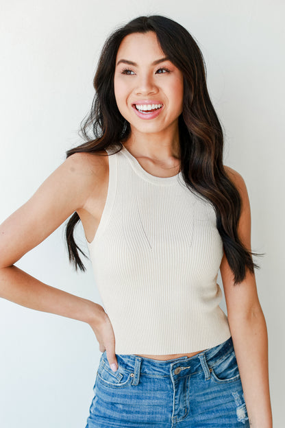 Ribbed Knit Tank in ivory