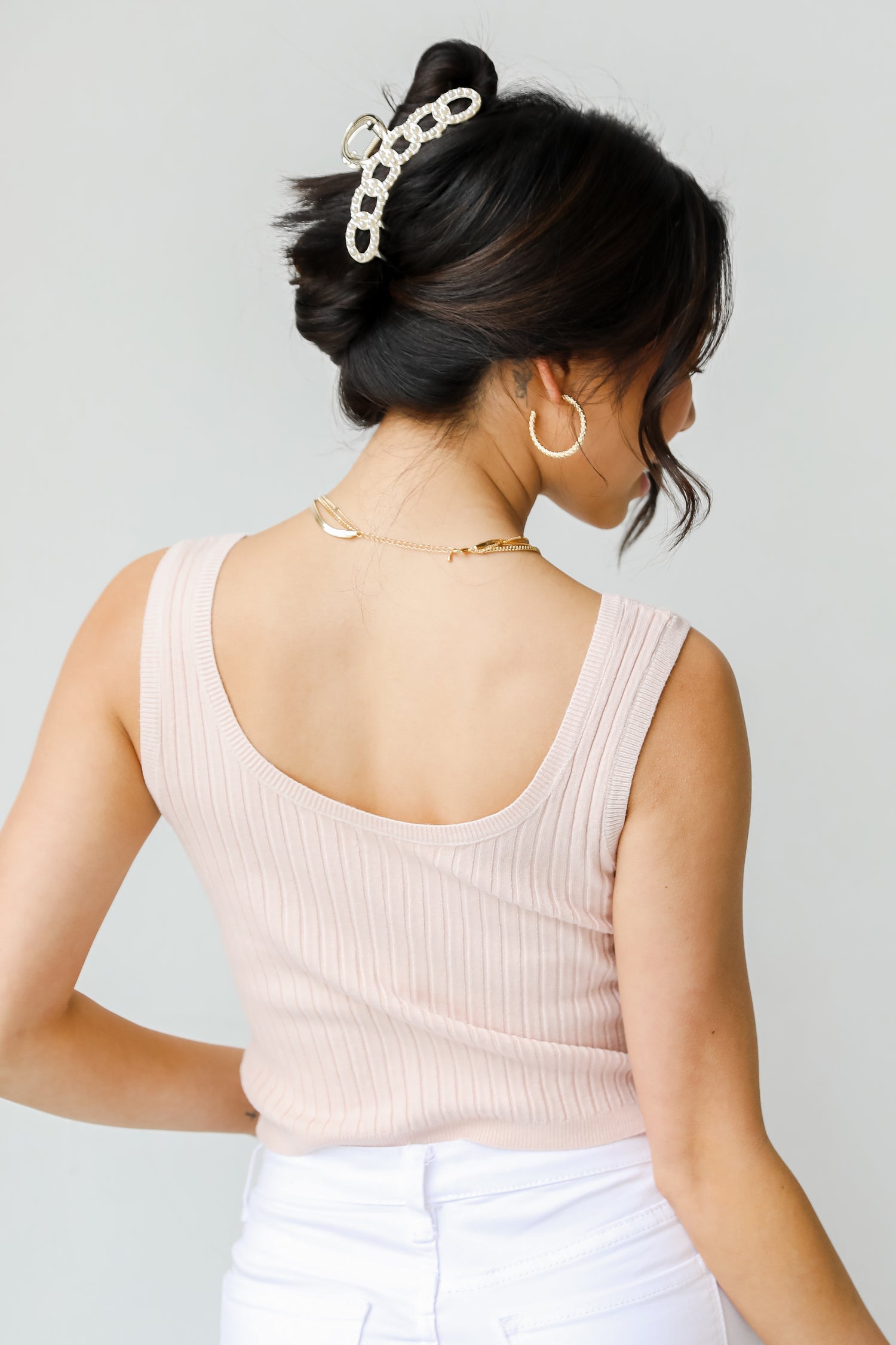 Cropped Sweater Tank in blush back view