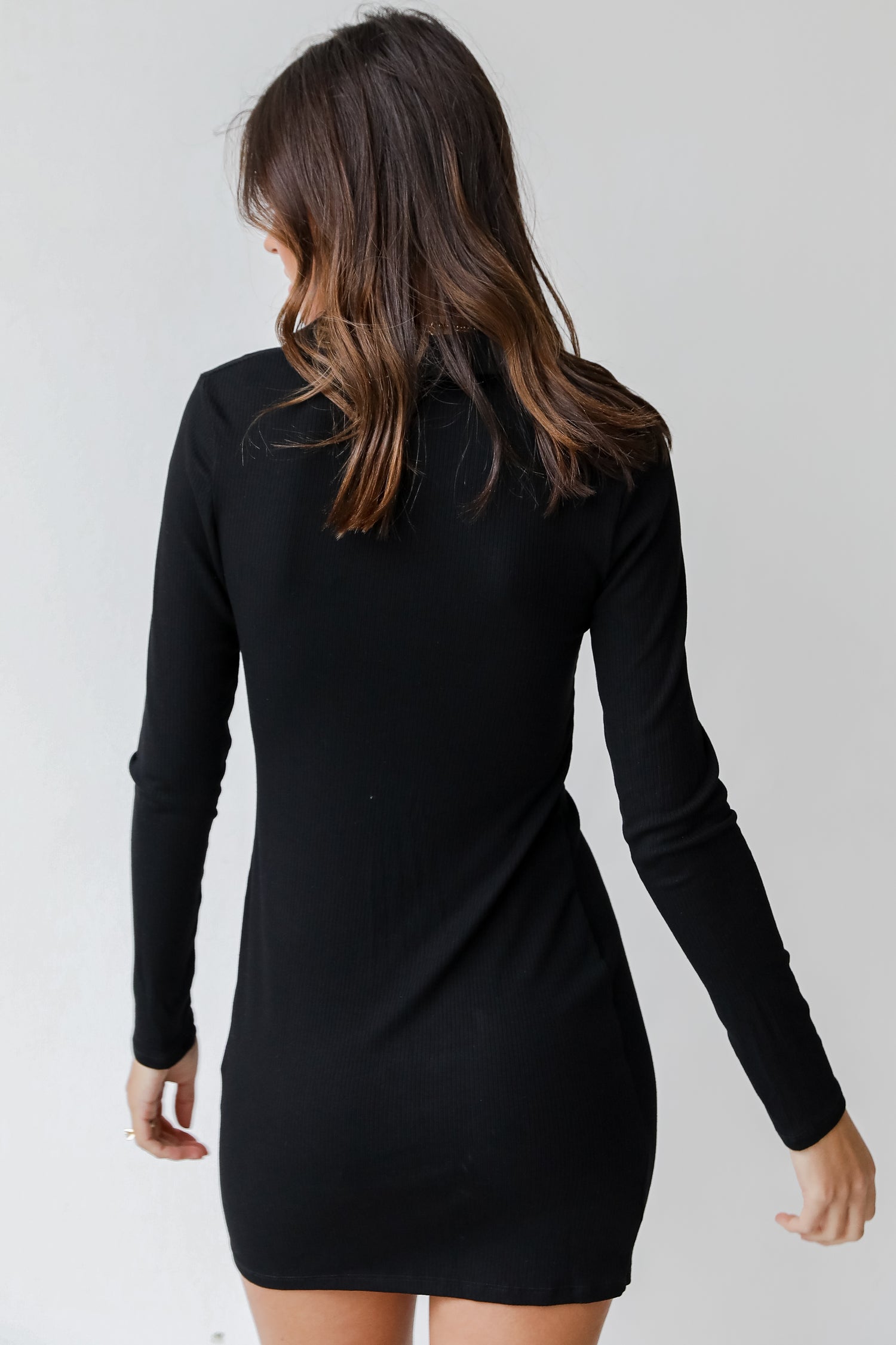 Ribbed Dress in black back view