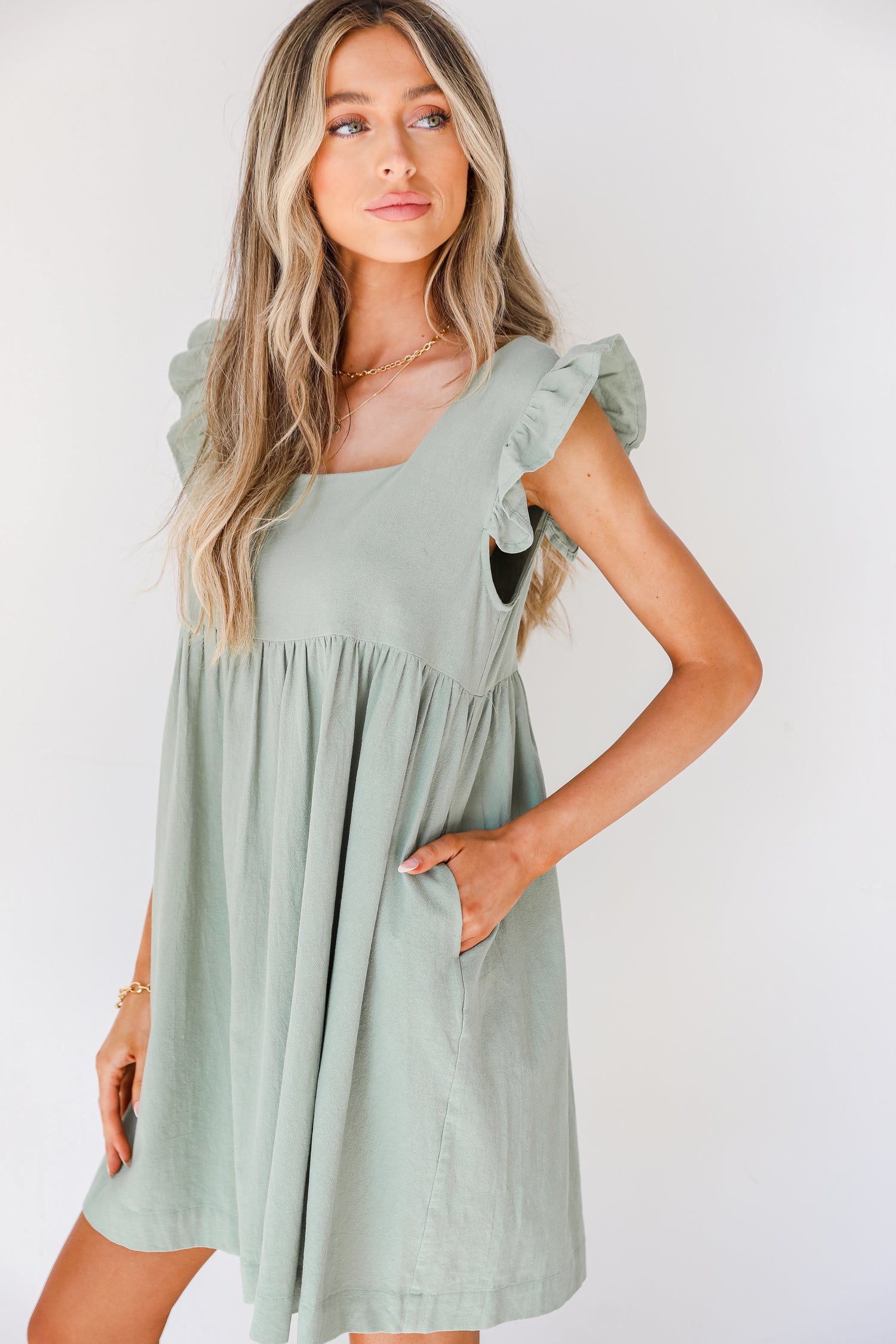 Babydoll Dress in sage side view