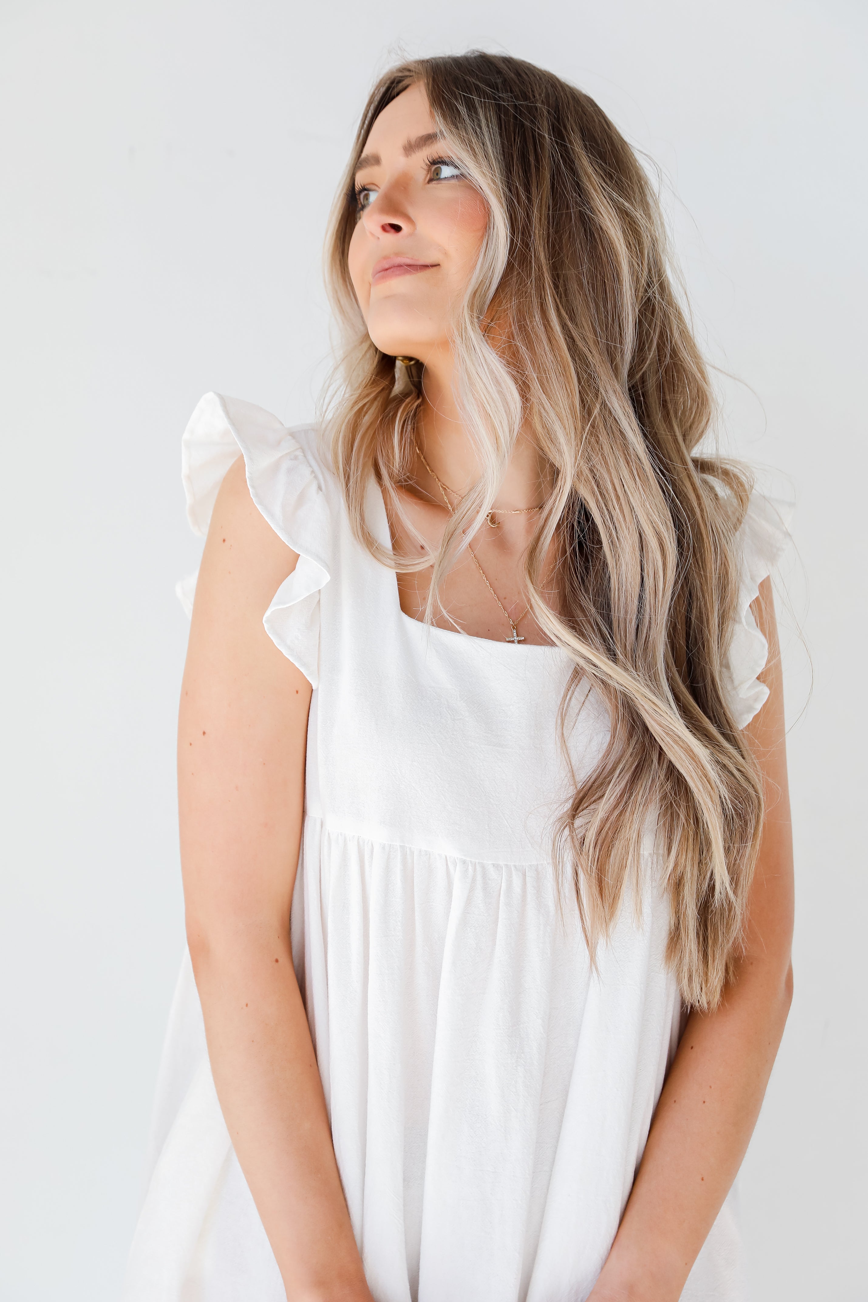 Babydoll Dress in white front view