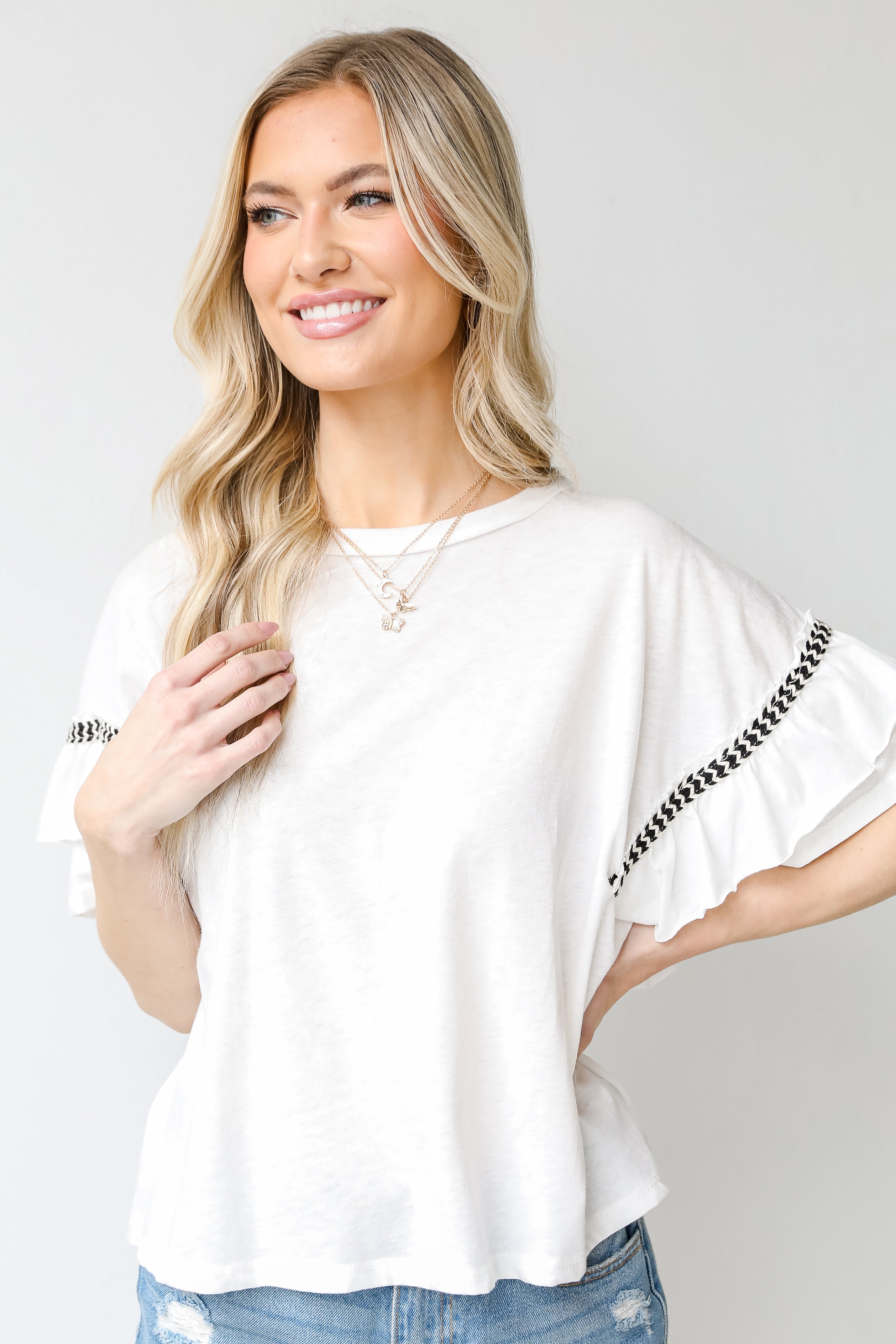 model wearing a Ruffle Sleeve Top