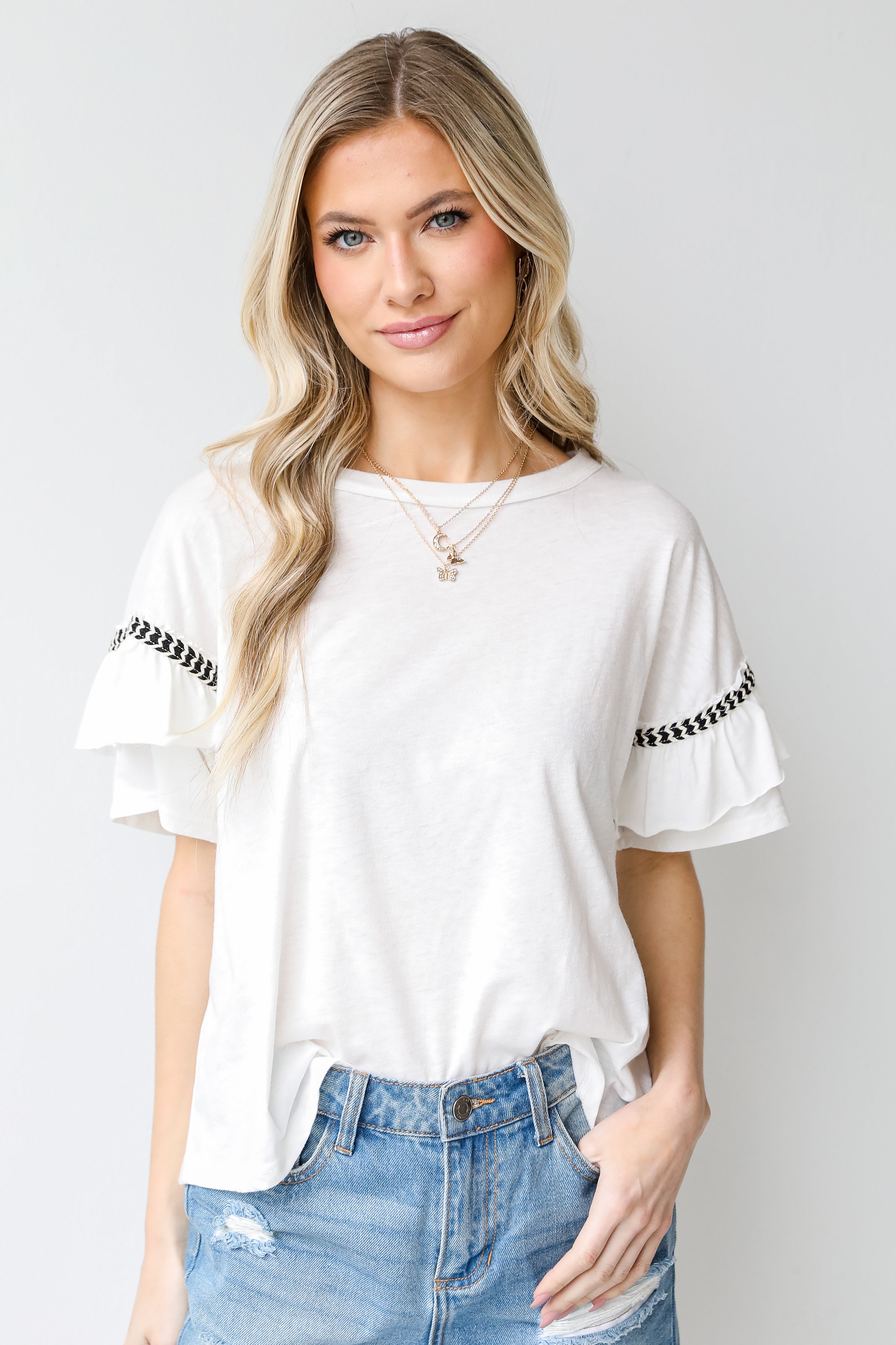 Ruffle Sleeve Top front view