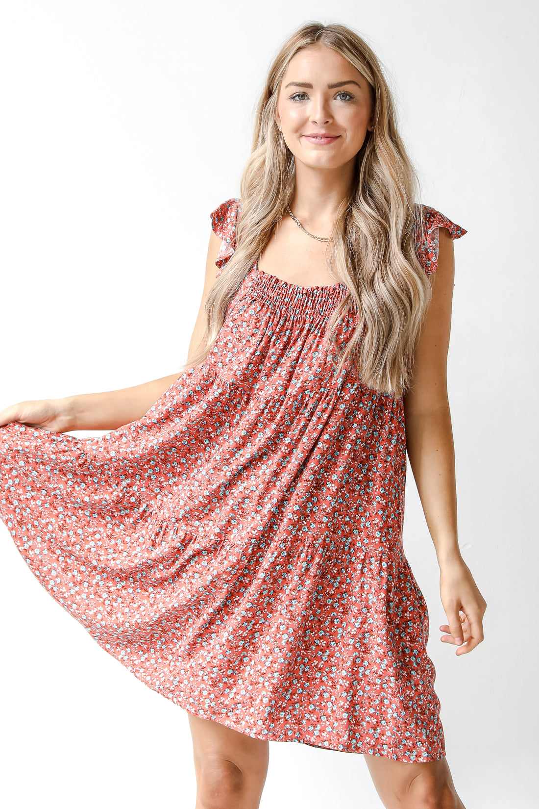 rust floral dress