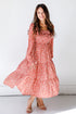 rust Floral Midi Dress