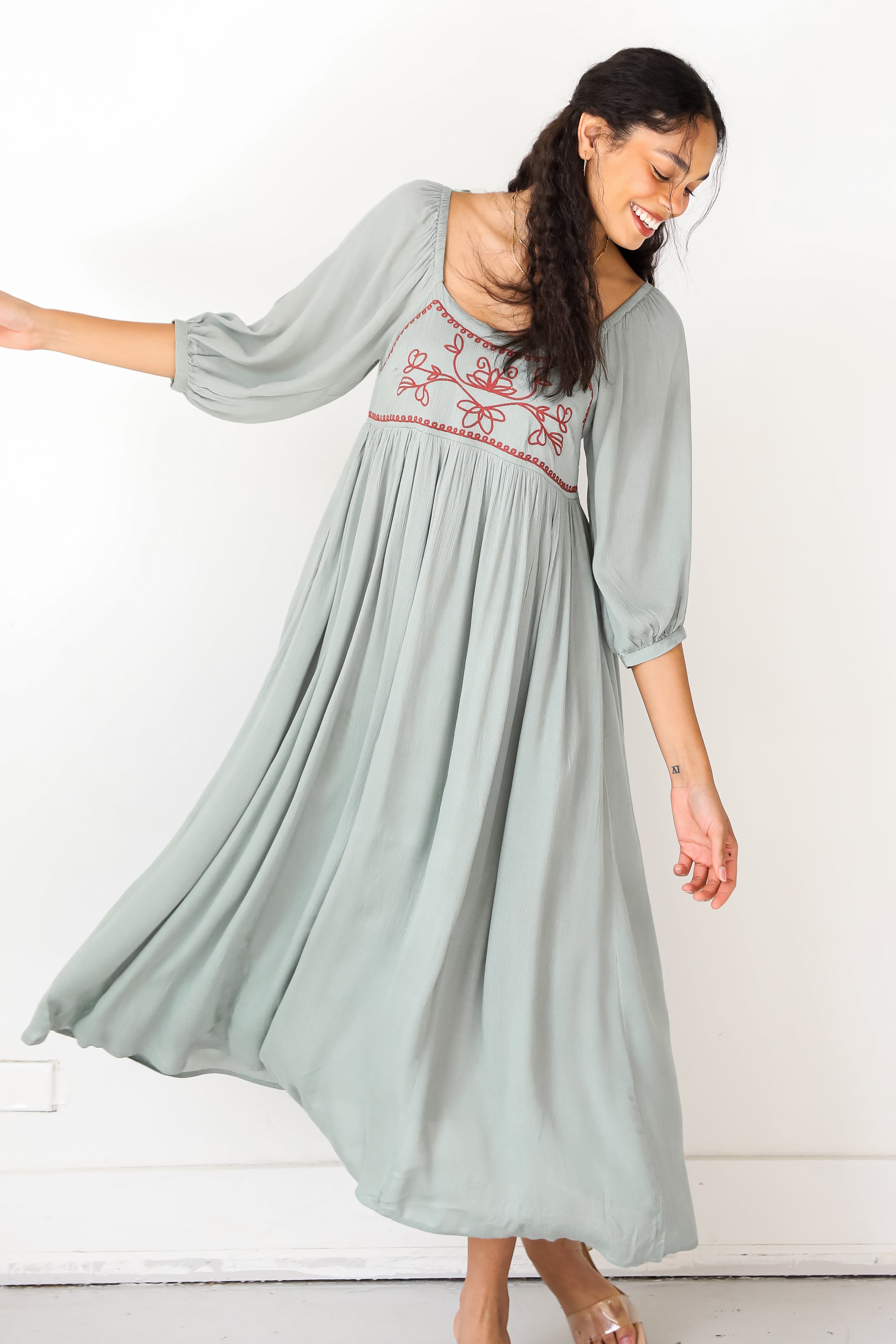 Embroidered Maxi Dress on model