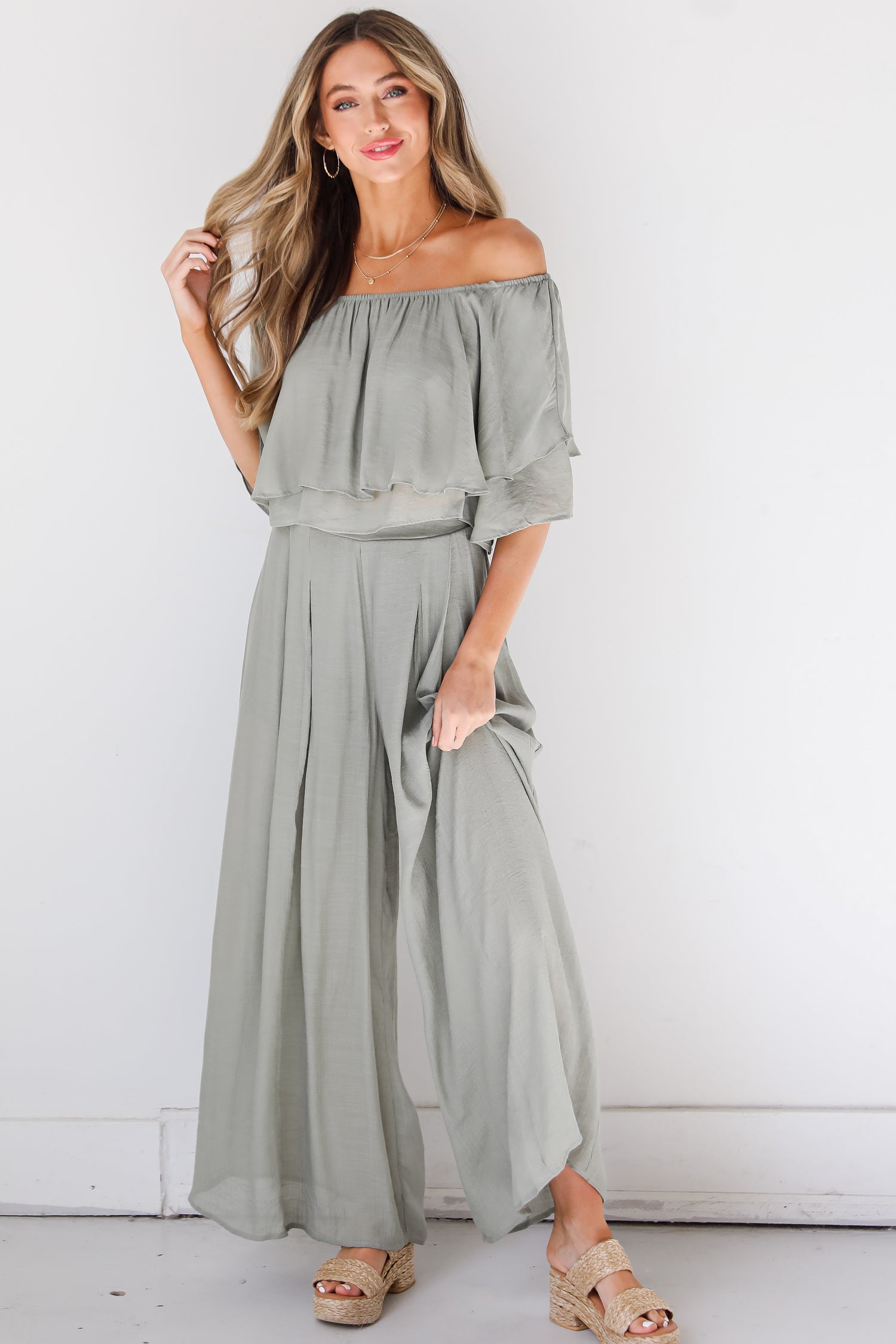 sage Wide Leg Pants on model