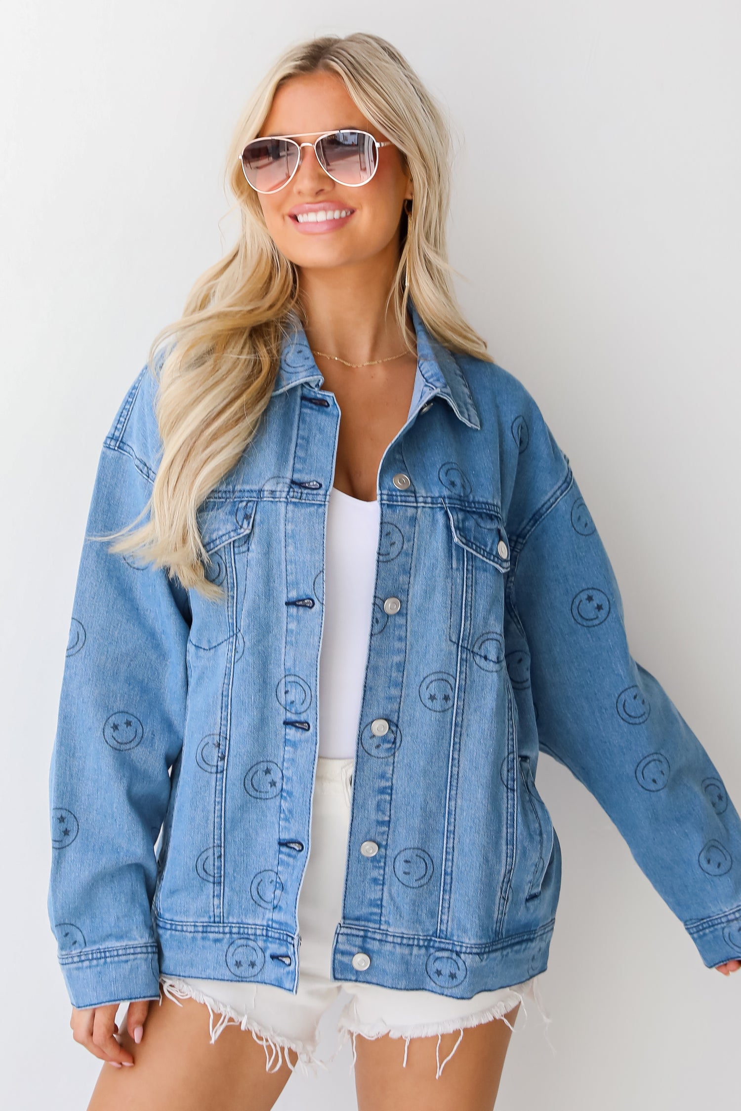 Smiley Face Denim Jacket front view