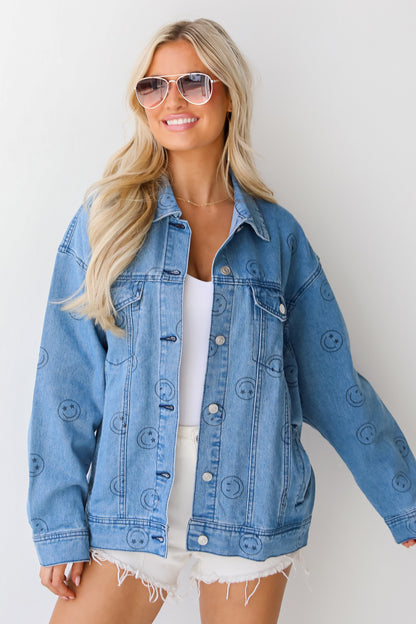 Smiley Face Denim Jacket front view