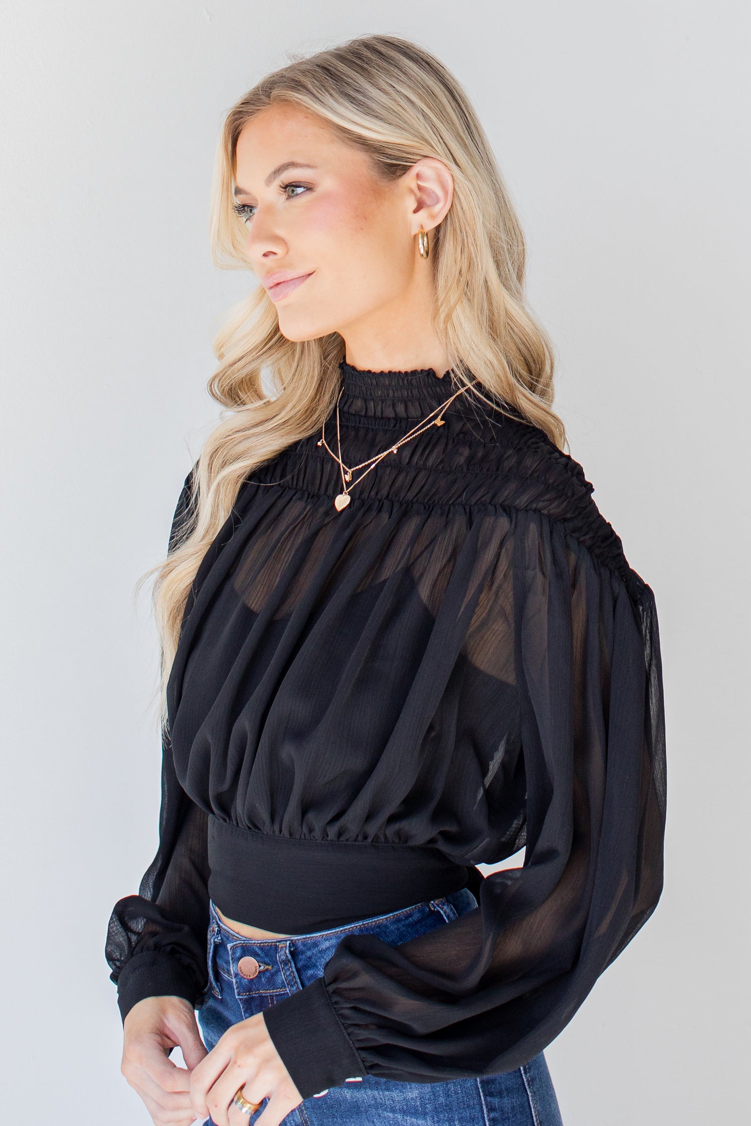 Smocked Blouse in black side view