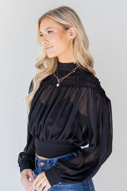 Smocked Blouse in black side view