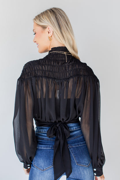 Smocked Blouse in black back view