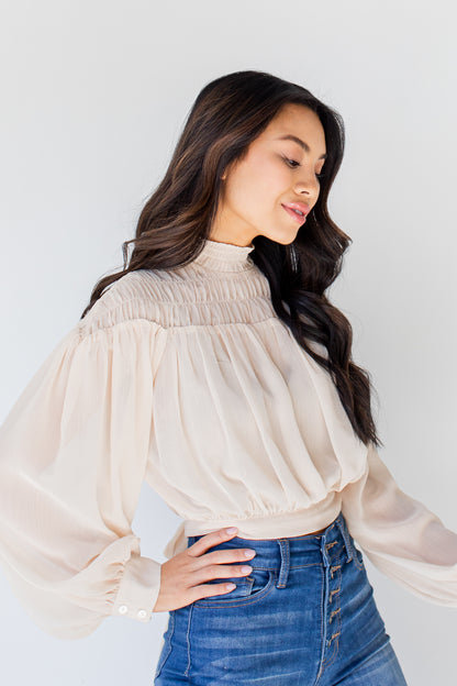 Smocked Blouse in ivory side view