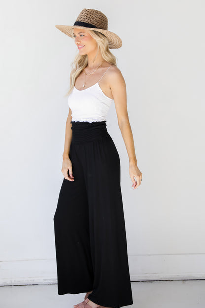 Smocked Wide Leg Pants in black side view