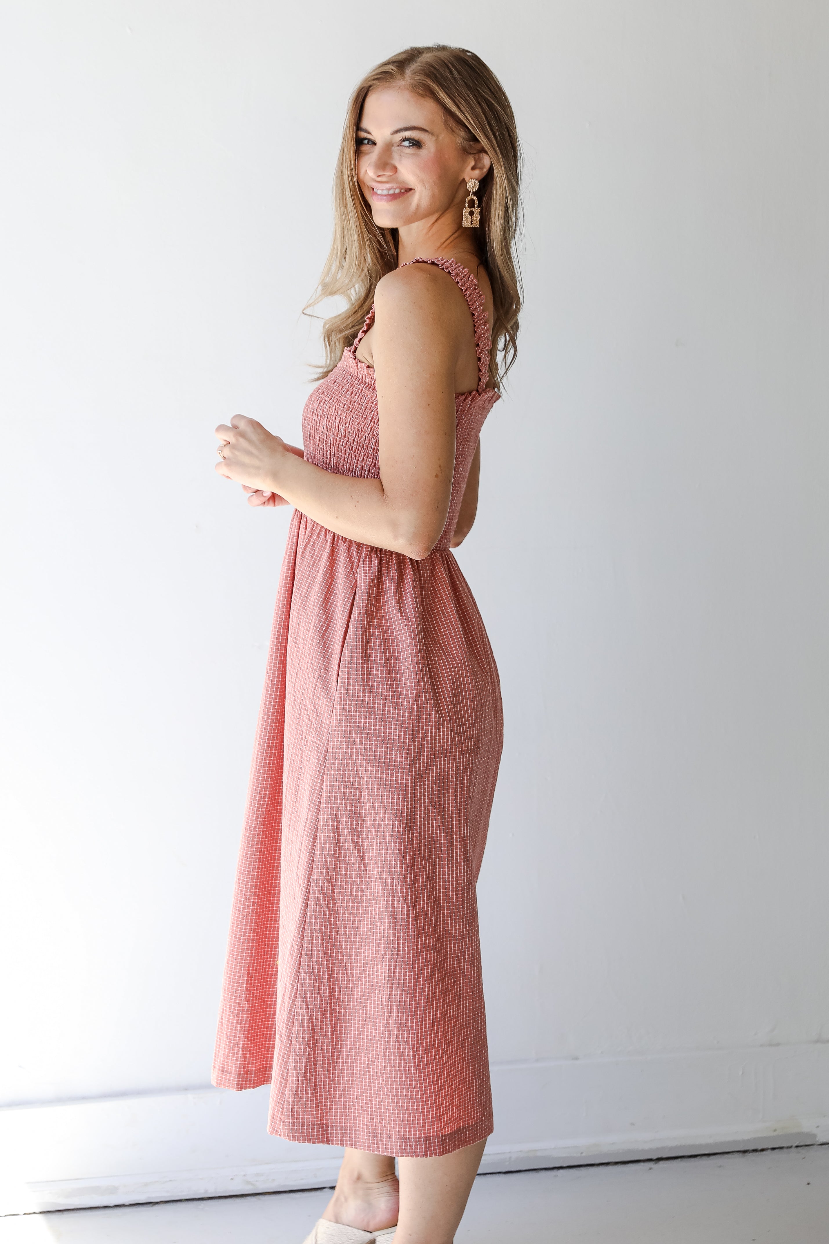 Midi Dress in coral side view