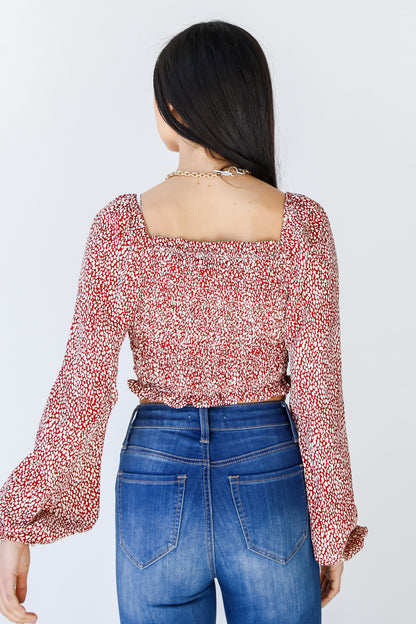 Smocked Cropped Blouse in brick back view