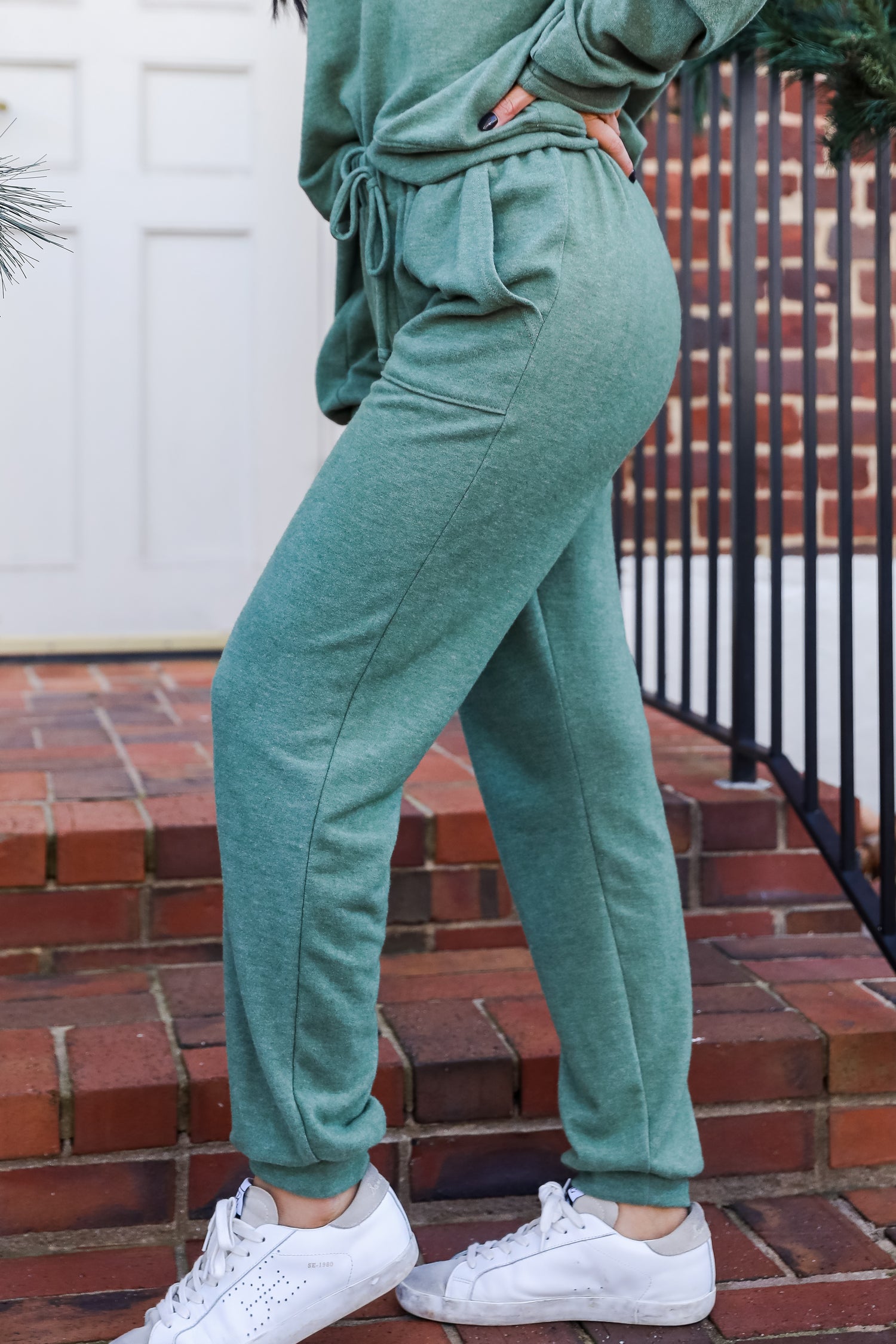 olive Brushed Knit Joggers side view