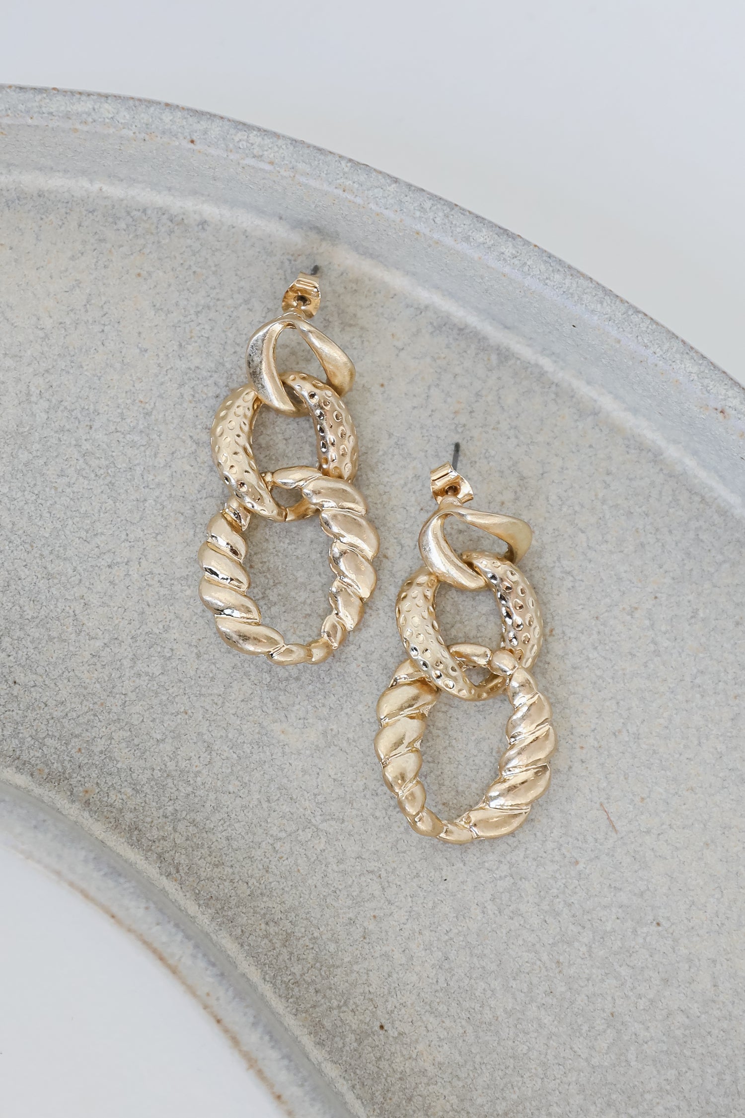 Gold Chainlink Drop Earrings close up