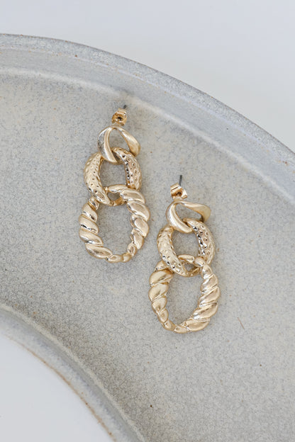 Gold Chainlink Drop Earrings close up