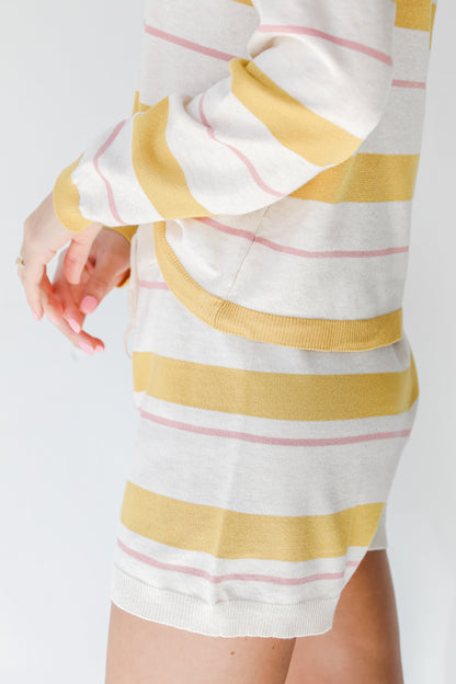 Striped Knit Lounge Shorts in mustard side view