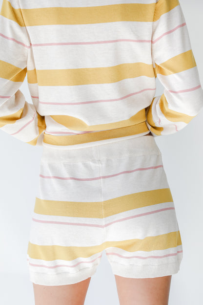 Striped Knit Lounge Shorts in mustard back view
