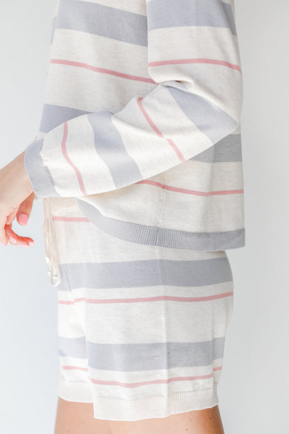 Striped Knit Lounge Shorts in grey side view