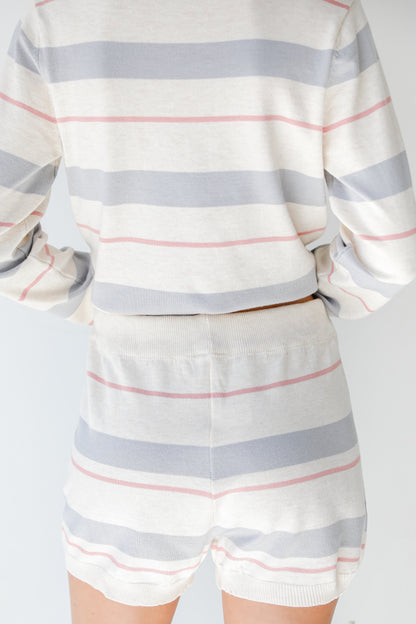 Striped Knit Lounge Shorts in grey back view
