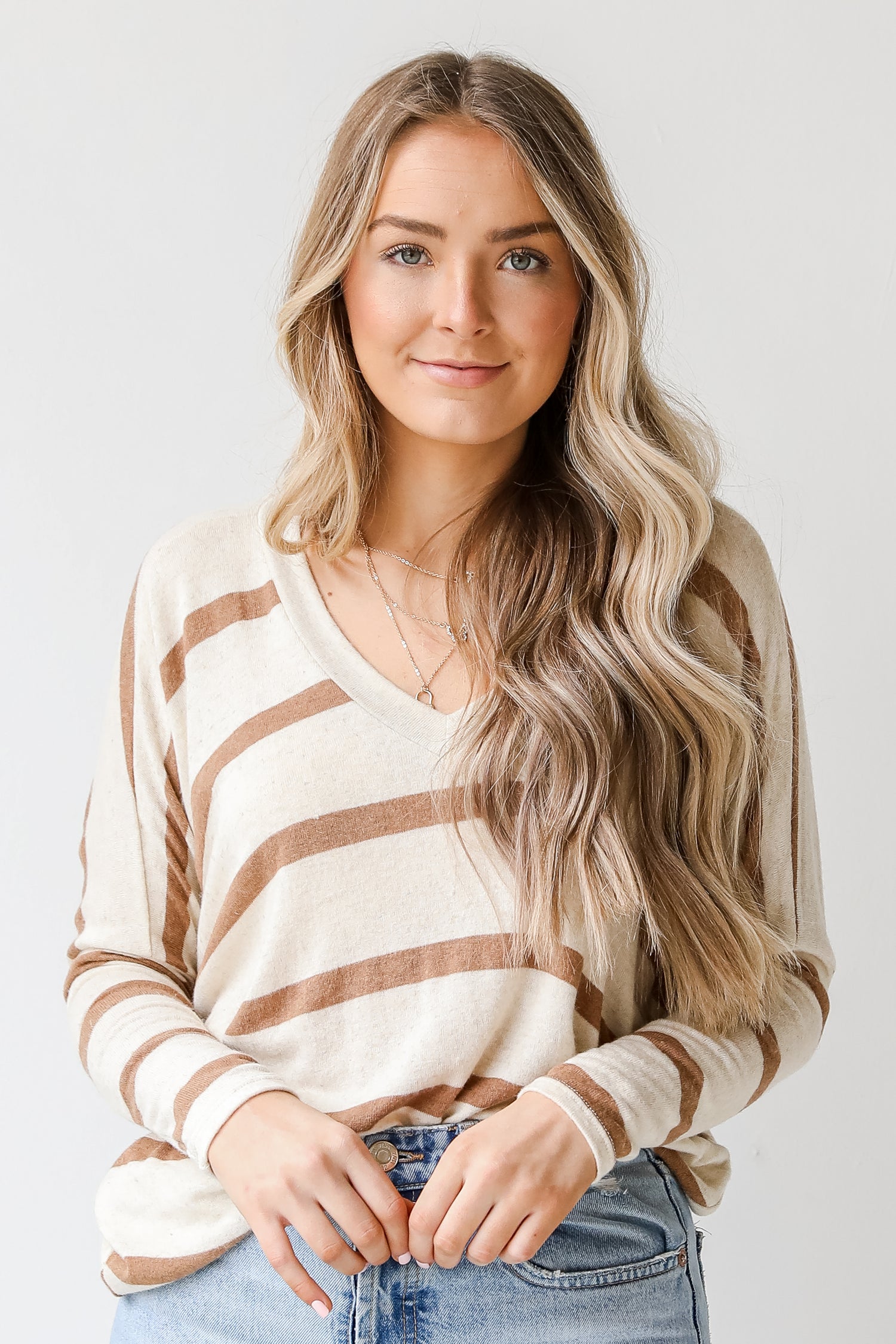 Oversized Striped Top in mocha