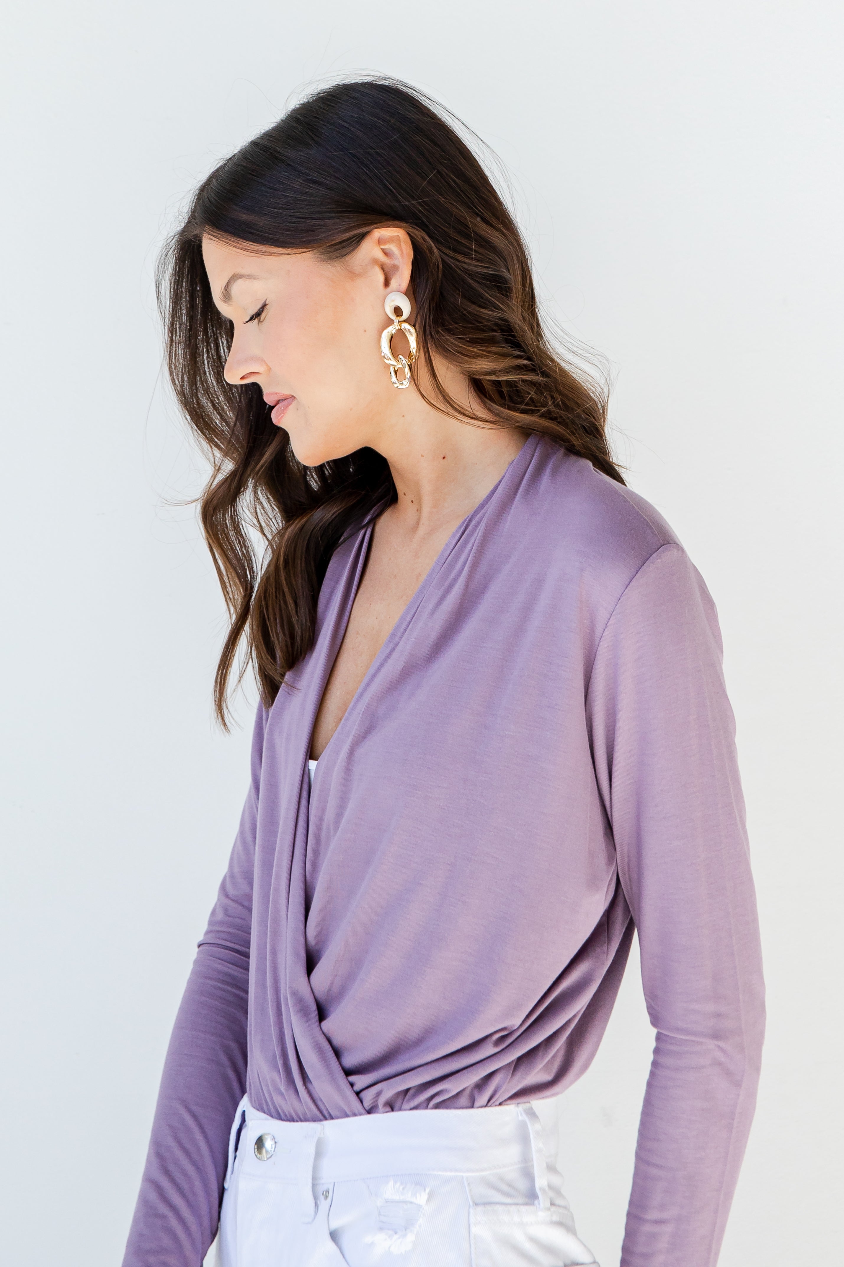 Surplice Bodysuit in mauve side view