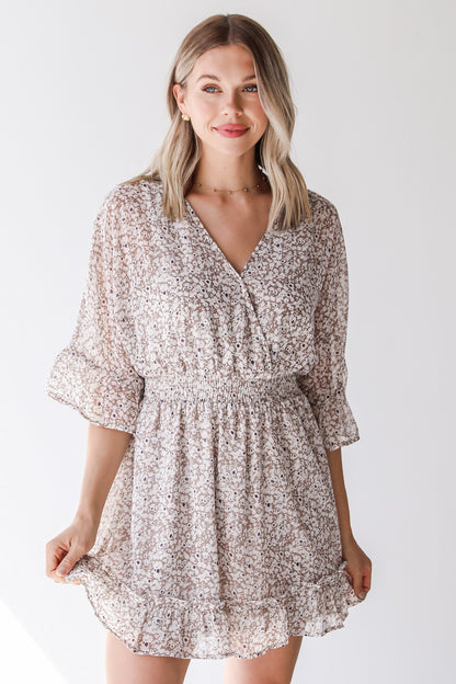 tan floral mini dress