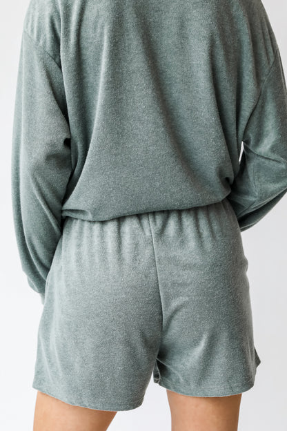 Terry Cloth Shorts in olive back view