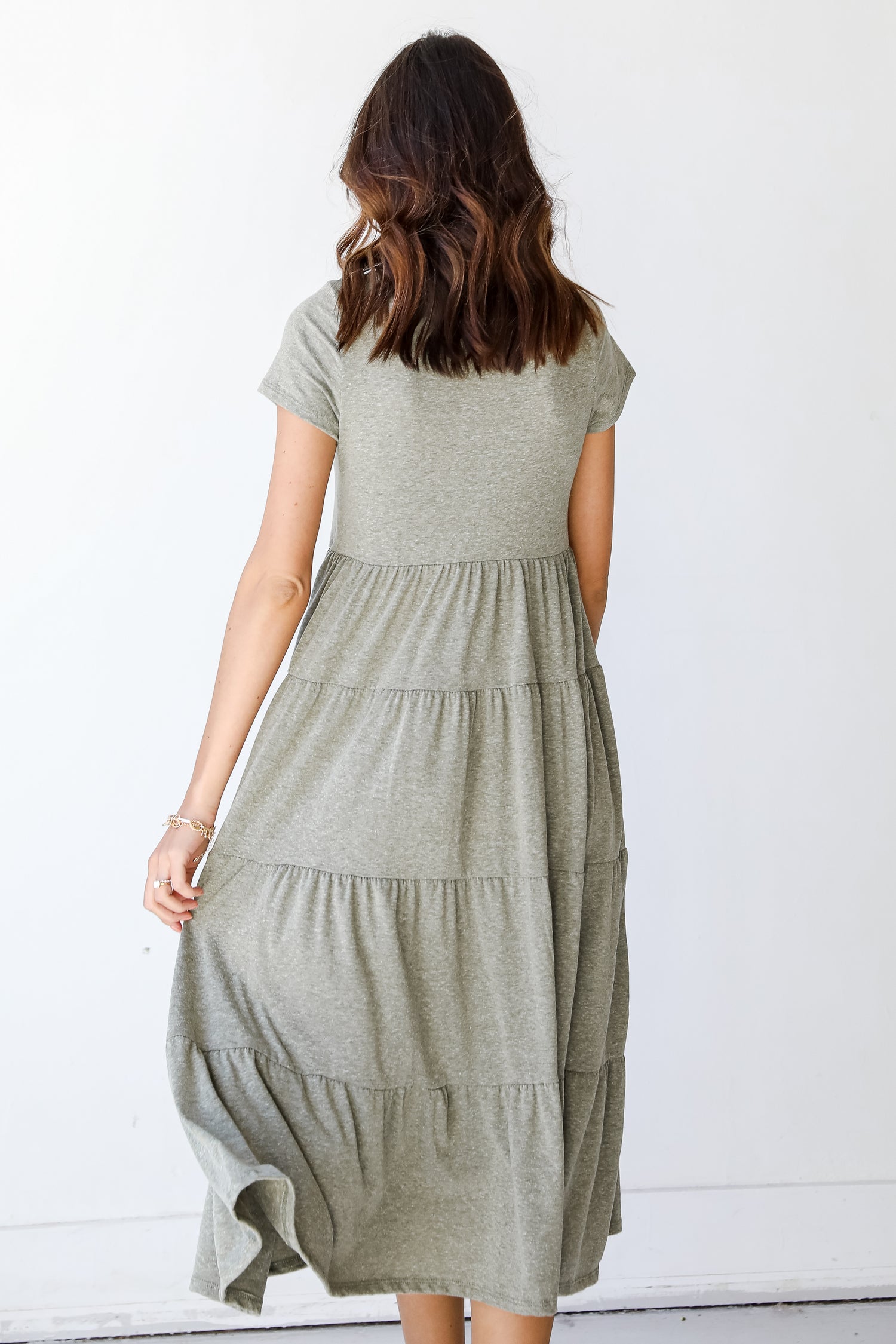Tiered Maxi Dress in olive back view