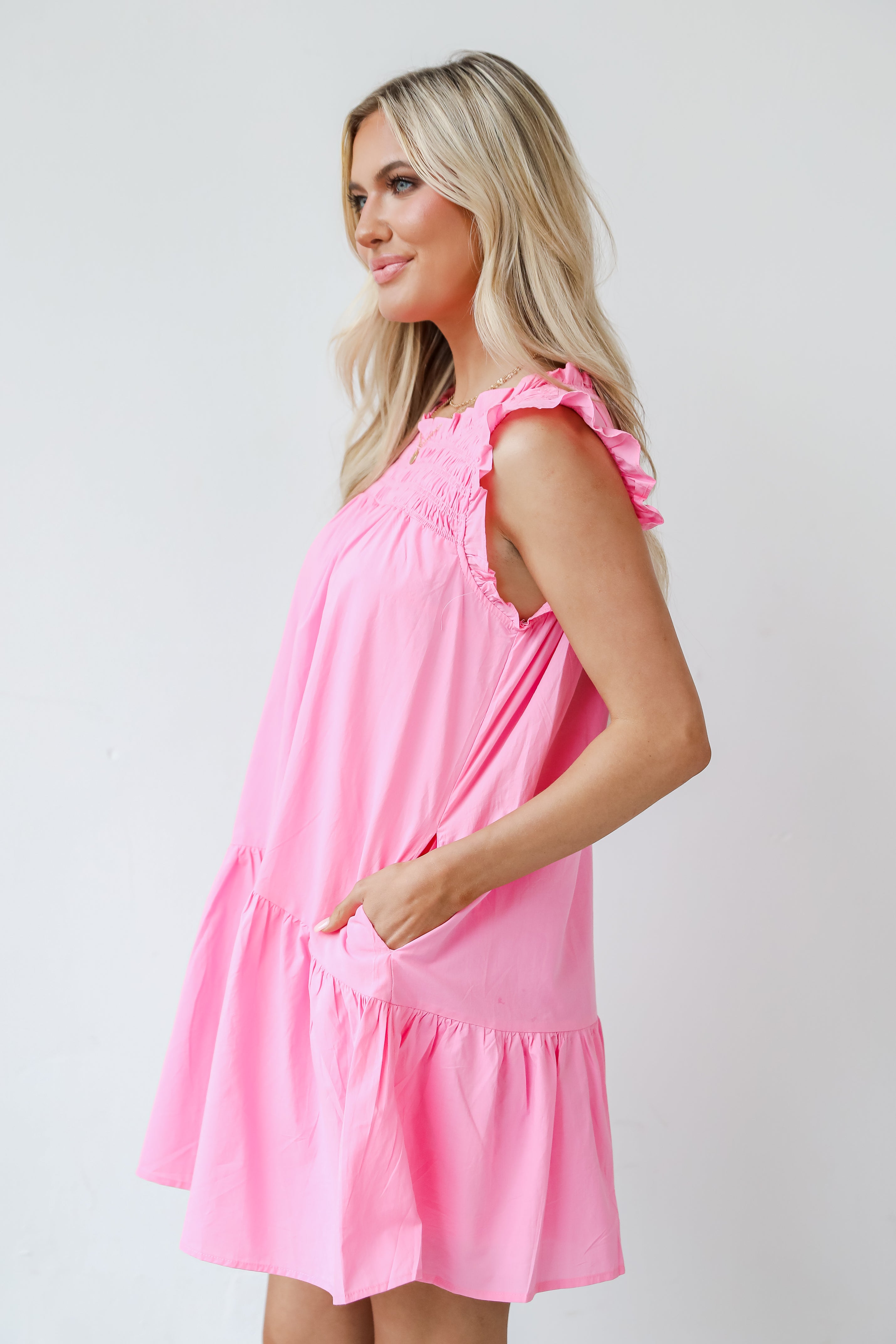 pink ruffle Mini Dress side view