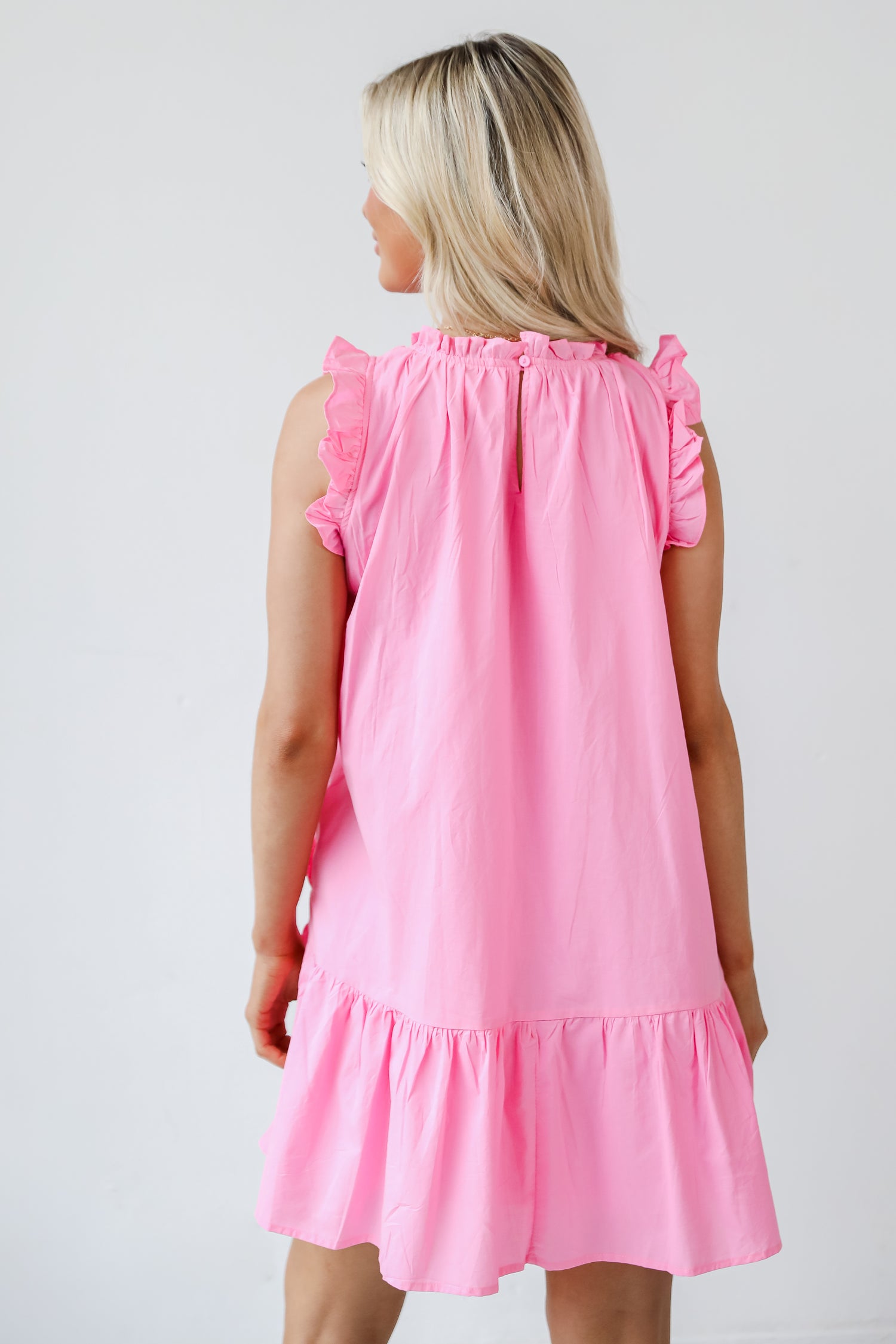 pink ruffle Mini Dress back view