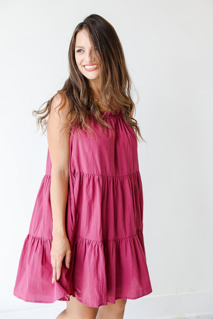 front view of a tiered mini dress