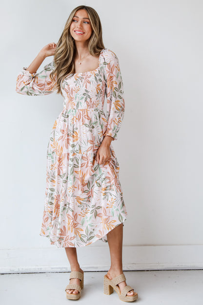 Tropical Print Midi Dress front view