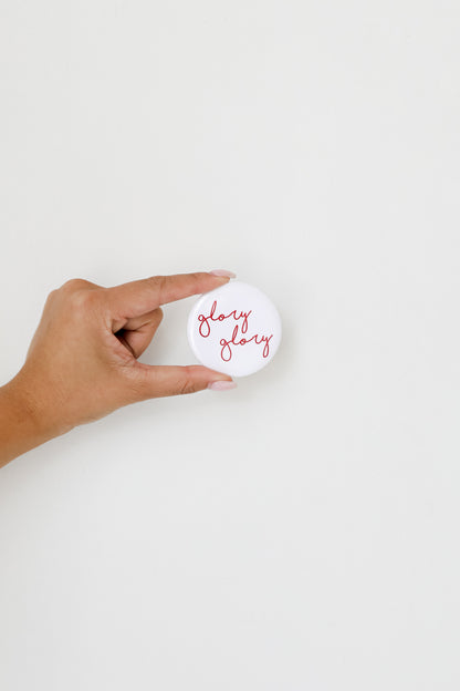 white Large Glory Glory Script Button