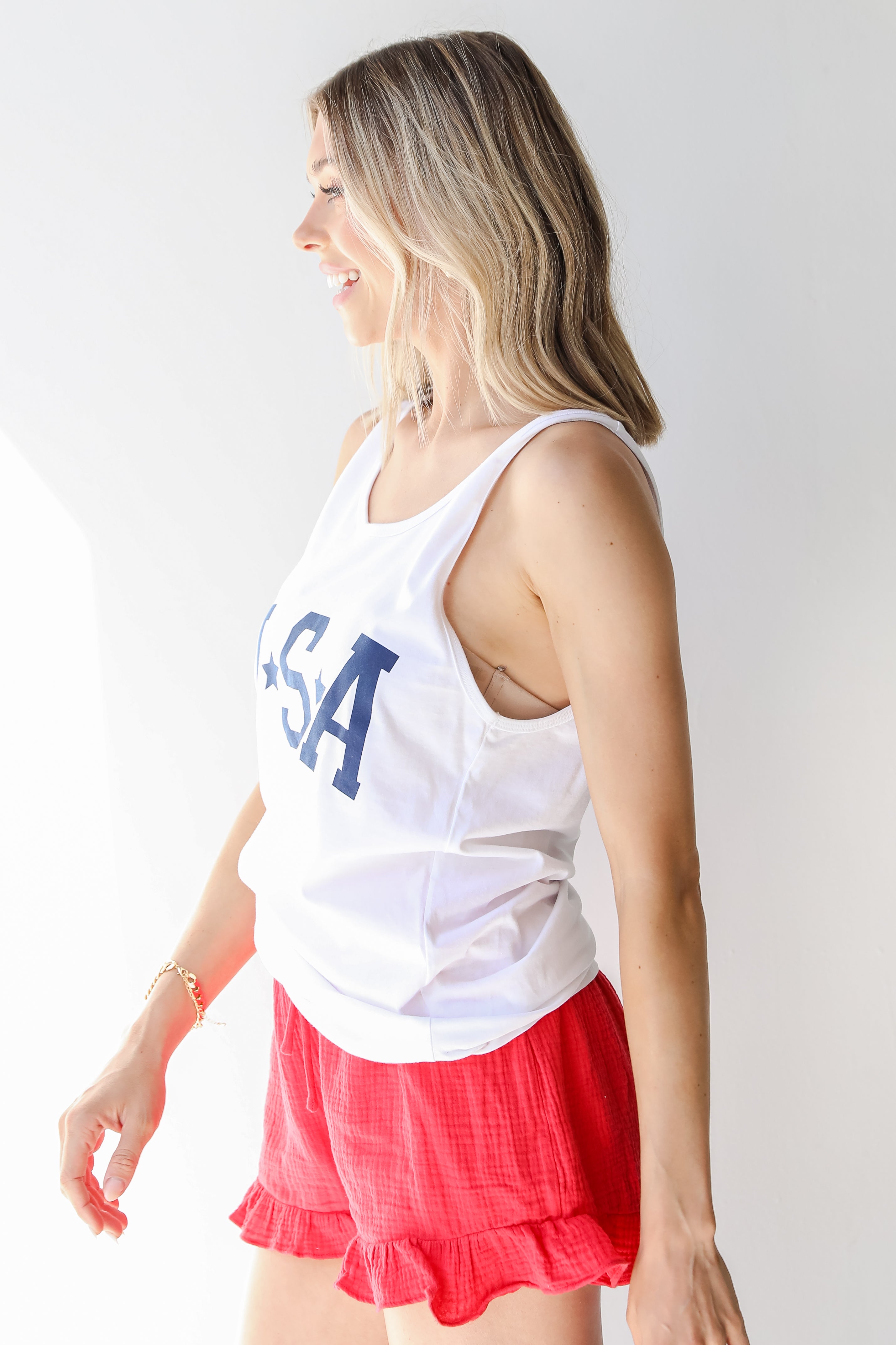 USA Star Graphic Tank in white side view