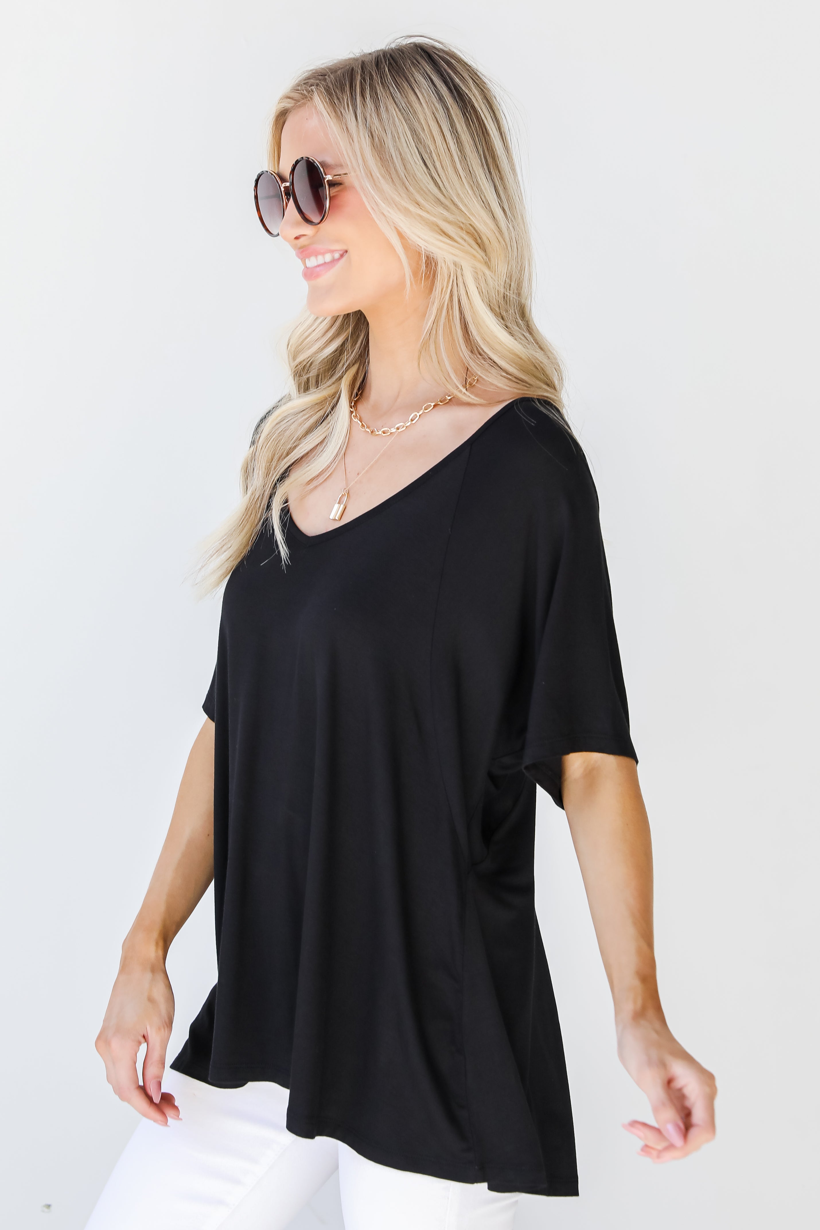 Jersey Knit Tee in black side view